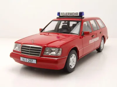 Produktbild von Triple9 1800364 Mercedes E-Klasse T-Modell Kombi S124 Feuerwehr 1995 rot 1:18