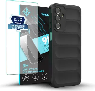 Produktbild von Handy Hülle für Samsung Galaxy A15 / A15 5G mit 9H Displayglas Displayschutz Plus Grip Case Cover Schutzhülle Softgrip Farbe: Schwarz