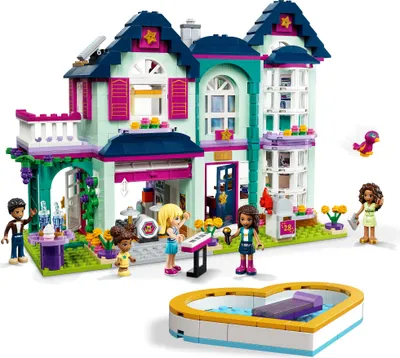 Produktbild von LEGO 41449 Friends Andreas Haus Set, Puppenhaus für Mini-Puppen mit Schwimmbad und Musikstudio, Spielzeug für Mädchen und Jungen