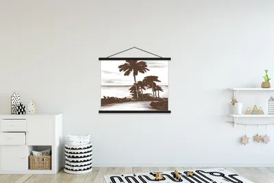 Produktbild von MuchoWow® Textilposter Palme - Meer - Weg 150x113 cm mit schwarzem Rahmen - Wohnzimmer