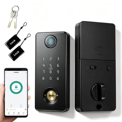 5-in-1 Smart Türschloss mit Fingerabdruck & WiFi, Schwarz