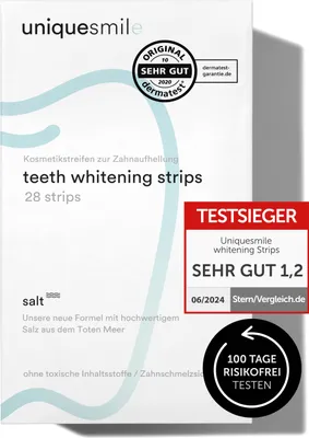 Produktbild von Uniquesmile Zahnaufhellung Whitening Strips - frei von Peroxid - innovative Formel mit natürlichen Inhaltsstoffen (28 Stück)