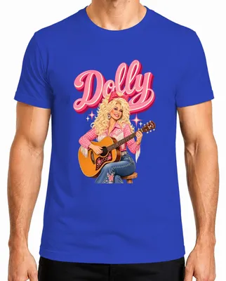 Immagine prodotto di T-shirt da uomo, blu, taglia L, con immagine di Dolly Parton, cantante di musica country, con chitarra, in stile cowgirl, western, retrò