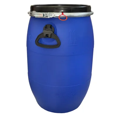 Produktbild von plasteo® 60 Liter Deckelfass Weithalsfass mit Spannverschluss Futtertonne Universalfass Lagerfass Campingfass Transportfass Maischefass Regenfass