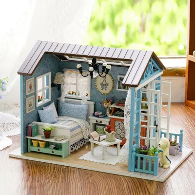 Image de Kit de meubles miniatures pour maison en bois avec lumières LED Cadeaux pour enfants Décoration de la maison