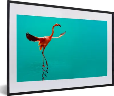 Produktbild von MuchoWow® MuchoWow® Gerahmtes Poster Flamingo im blauen Meer 60x40 cm - Poster mit zchwarzem Bilderrahmen - Schlafzimmer - Plakat in Rahmen - Drucken