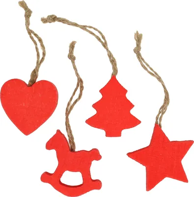 Produktbild von Holz-Dekoanhänger Weihnachten Herz Tanne Stern Schaukelpferd, 34 Stück