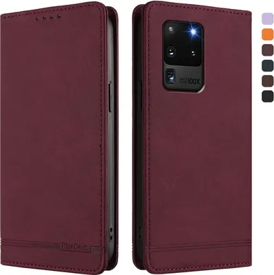 Image de Etui pour Samsung Galaxy S20 Ultra 5G, étui rétro en cuirPolyuréthaneavec support et fentes pour cartes de crédit Rouge