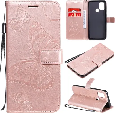 Produktbild von Mobigear Butterfly  Samsung Galaxy A21s Hülle Klapphülle Geldbörse - Roségold