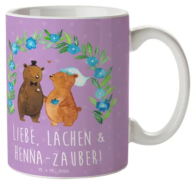 Produktbild von Mr. & Mrs. Panda Becher Henna-Abend Magie - Lavendeltraum - Geschenk, Freunde, Kaffeetasse, Lachen, Henkelbecher, Freundschaft, Hochzeit, Tasse, Geschenke, Hochtzeit