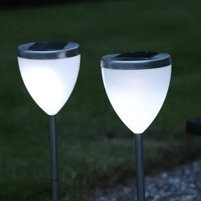 Produktbild von Best Season LED-Solar-Pathlights, 2er Set silber, ca. 34x10 cm 2x1 cool white LED, Solarpanel, incl.Akku.,outd., 477-35