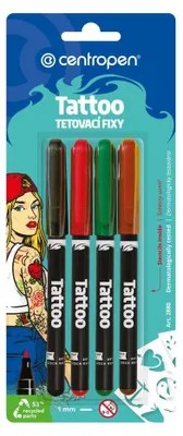 Obrázek produktu pro Tetovací fixy Centropen Tattoo - na kůži, 4 ks