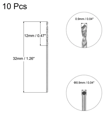 Produktbild von 10 Stk. Spiralbohrer Metall 0,9mm HSS W6542 Mikrobohrer Voll Geschliffen Bohrer fš¹r Baustahl Kupfer Aluminium 32mm L?nge