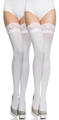 Produktbild von Merry Style Damen halterlose Mikrofaser 40 DEN Strümpfe mit Spitze MSSSJ01 (Weiß/Weiß, M/L)