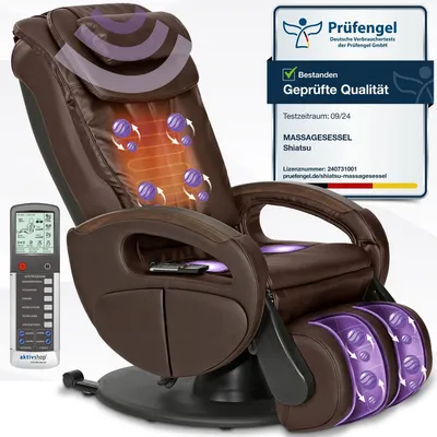 Produktbild von ELONEO Shiatsu Massagesessel mit Wärmefunktion, Fernsehsessel rollbar, Drehbar, Relaxsessel elektrisch verstellbar, Shiatsu-Massage (Braun)