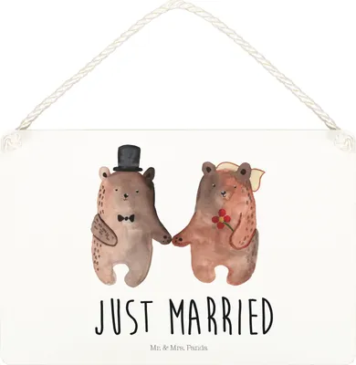 Produktbild von Mr. & Mrs. Panda Schild Bär Heirat DIN A5 - Transparent - Geschenk, Verheiratet Heirate Hochzeit Hochzeitsgeschenk Hochzeitspaar, holzbild, Teddy, Holzschild, Türschild