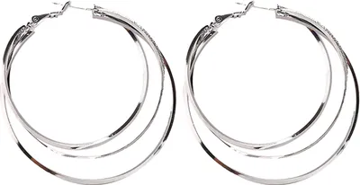 Produktbild von 1 Paar Damen-Ohrringe, mehrschichtig, übertrieben, glänzend, hochglanzpoliert, Temperament, Ohrschmuck, Schmuck, rund, große Creolen, Damen-Geschenk-Silber