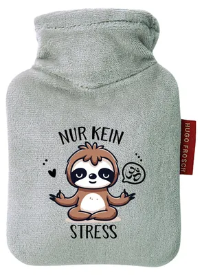 Produktbild von Huuraa Mini-Wärmflasche Nur keinen Stress Yoga Faultier 0,2 Liter Grey Mini Veloursbezug Taschenwärmer Geschenkidee