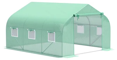 Produktbild von Gewächshaus 3,5 x 3 x 2 m Foliengewächshaus mit Rollbar Reißverschlusstür 6 Netzfenster Stützstangen