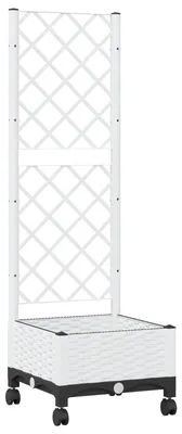 Image de Jardinière avec treillis et roulettes, blanche, 40 x 40 x 131,5 cm, en polypropylène
