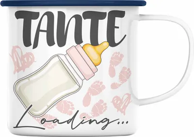 Produktbild von Trendation - Tante Loading Emaille Tasse Werdende Tante Schwangerschaft Ankündigung Schwester (Blau)