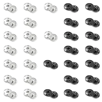 Produktbild von 32 Sets schwarzer und silberner Druckknöpfe zum Aufnähen aus Metall für Taschen, Handtaschen, Kleidung, Näharbeiten, Bastelarbeiten und Heimwerkerbedarf (7 mm)