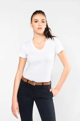 Produktbild von Kariban Premium Supima® Damen-T-Shirt mit V-Ausschnitt und kurzen Ärmeln
