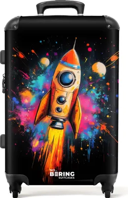 Produktbild von NoBoringSuitcases.com® Großer Koffer - Rakete im Weltraum mit Graffiti - Kombinationsschloss TSA - Hartschalen Trolley 4 Rollen - 72 liter - Reisekoffer - 66 cmKoffer Mittelgroß 67x43x25 cm, 72L,