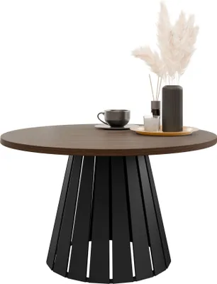 Produktbild von MIRJAN24 Couchtisch Circolo, Wohnzimmer Kaffeetisch, Beine und Seiten aus Stahl (Farbe: Schwarz / Nuss Franklin Tobacco)