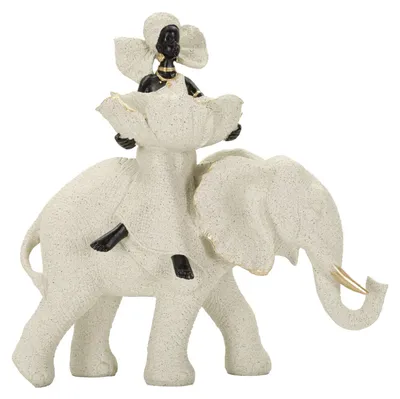 Image de Sculpture ethnique de Mauro Ferretti : une femme africaine sur un éléphant. Dimensions : 29 x 13 x 29 cm