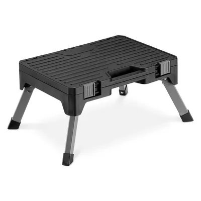 Produktbild von Navaris 2-in1 Tritthocker mit Stauraum für Werkzeuge - Tragbarer Klapphocker inkl. leerer Werkzeugkoffer - Wohnwagen Zubehör Tritt Erhöhung Faltbar