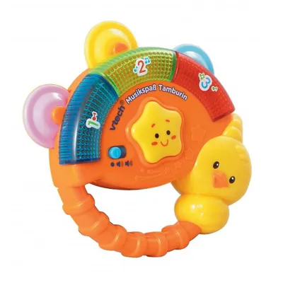 Produktbild von VTech Babyspielzeug Musikspaß Tamburin, 80-117604, Mehrfarbig, 12,2x4x12,7 cm (BxTxH), Bewegungssensor, Zahlen lernen, Lichter, Melodien, Lautstärkeregler, kindersicheres Batteriefach, ab 9-36 Monaten, inkl. Demobatterien