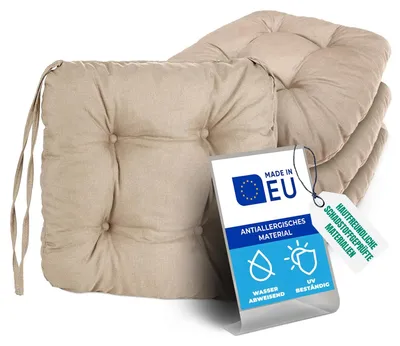 Zdjęcie produktu dla Pillows24 – 8 poduszek do siedzenia na zewnątrz 40x40 – wyjątkowo grube (8 cm) – odporne na wodę i promieniowanie UV + paski | Wygodne poduszki na krzesła ogrodowe (kolor cappuccino)