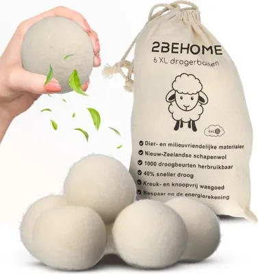 Produktbild von 2BEHOME Trocknerbälle 6 Stück – Weiß – 100 % Schafwolle aus Neuseeland
