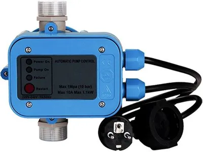 Image de Pressostat électronique - Régulation de pompe 10 bars - Plastique bleu - Alimentation en eau automatique - Câble inclus