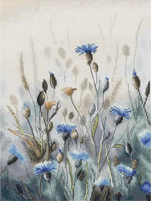 Produktbild von HobbyJobby Kreuzstich Stickpackung "Kornblumenfeld", Zählmuster, 18x24cm