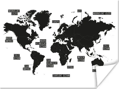 Produktbild von MuchoWow® Poster Weltkarte - Schwarz - Weiß 120x90 cm - Wandbild