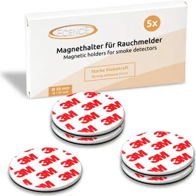 Produktbild von ECENCE Rauchmelder Magnethalter 5 Stück selbstklebende Magnethalterung für Rauchmelder Ø 50mm sc