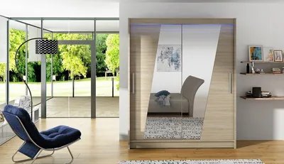 Obrázek produktu pro Šatní skříň 150 cm se zrcadlem a LED osvětlením ELADIO 14 - dub sonoma