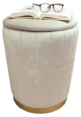 Runde Samt-Pouf mit Stauraum, beige, 42x32 cm