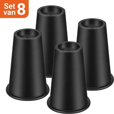 Productafbeelding van JustValue Meubelverhogers - Bedverhogers - Bedklossen - Set van 4 - 20 cm Verhoging - Rond - Antislip - Geschikt voor Bed, Stoel, Bank, Bureau, Kast en Tafel - Zwart