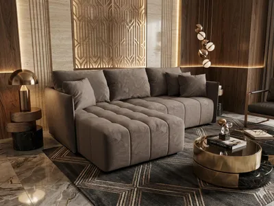 Image de Canapé d’angle CHICAGO gauche marron velours Monolith 15 - fonction couchage, coffre de rangement pour la literie