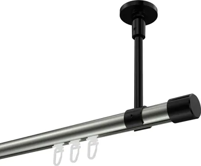 Produktbild von Interdeco Innenlaufstange / Gardinenstange mit Innenlauf Edelstahl-Optik / Schwarz, Typ Sonette Santo (Kappe) Deckenmontage, 20 mm Ø 1-läufig, 120 cm