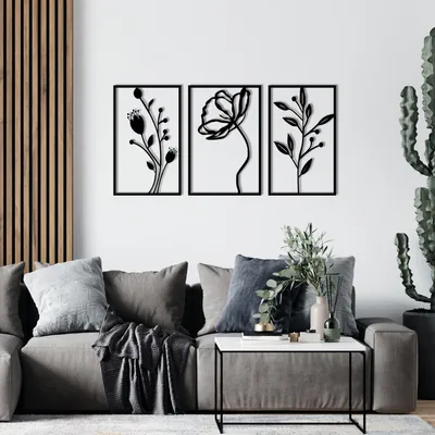 Produktbild von Wallity, Flowers, Wanddeko, Schwarz, Metall, 70 x 39 cm