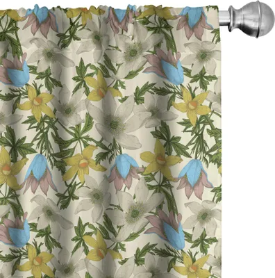 Immagine prodotto di ABAKUHAUS Tende floreali, tende, fiori su sfondo color crema, 2 pezzi 75 x 245 cm, crema multicolore