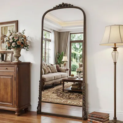 Immagine prodotto di Specchio a figura intera, 175x70 cm, specchio curvo in vetro HD, cornice in plasticaPoliuretanocolor bronzo