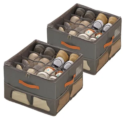 Produktbild von Schuhorganizer Set, faltbare Schuhboxen mit transparentem Deckel, 2 Stück, mit Reißverschluss für die
