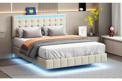 Immagine prodotto di Letto matrimoniale 140x200 cm - Rivestito in tessuto - Tessuto in lino - Testiera