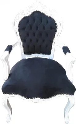 Produktbild von Casa Padrino Barock Esszimmer Stuhl Schwarz / Weiß mit Armlehnen - Möbel Antik Stil