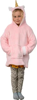 Produktbild von Kinderdecke mit Ärmeln und Kapuze HOODIE EINHORN rosa